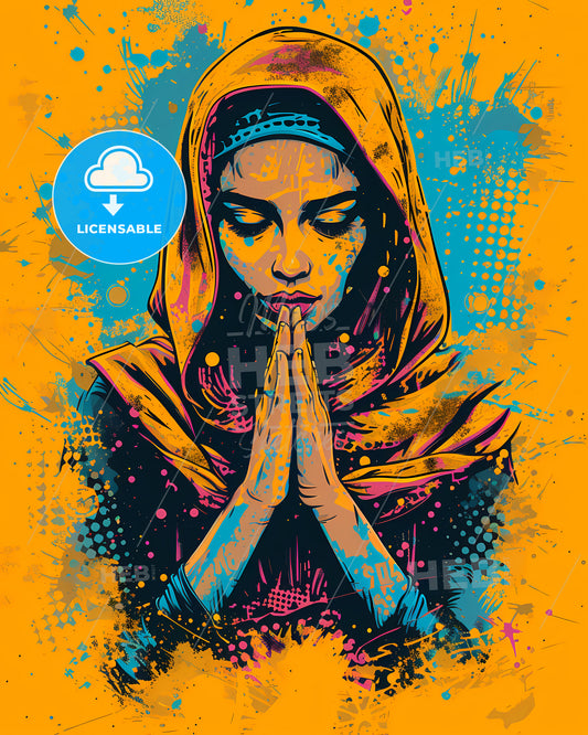 Saint Mary Anime - Pop Art Style - Comic Book Style - A Woman With Her Hands Together In Prayer