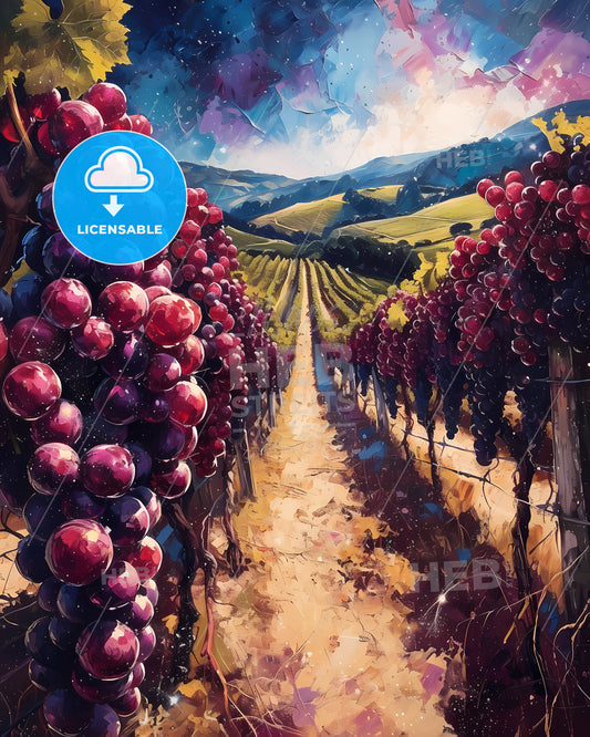 Martinborough, New Zealand - A Painting Of A Vineyard