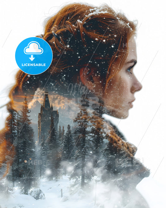 Being Delusional, Double Exposure - A Woman With Red Hair And A Snowy Forest