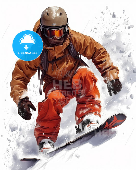 Snowboarder_Vintage'styled_Vector_Illustration - A Person Skiing Down A Snowy Hill