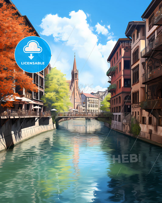Milan, Italy - A River With Buildings And Trees