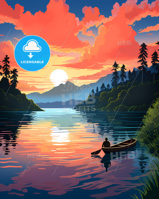 Fiji, Republic Of Fiji - A Man In A Boat On A Lake