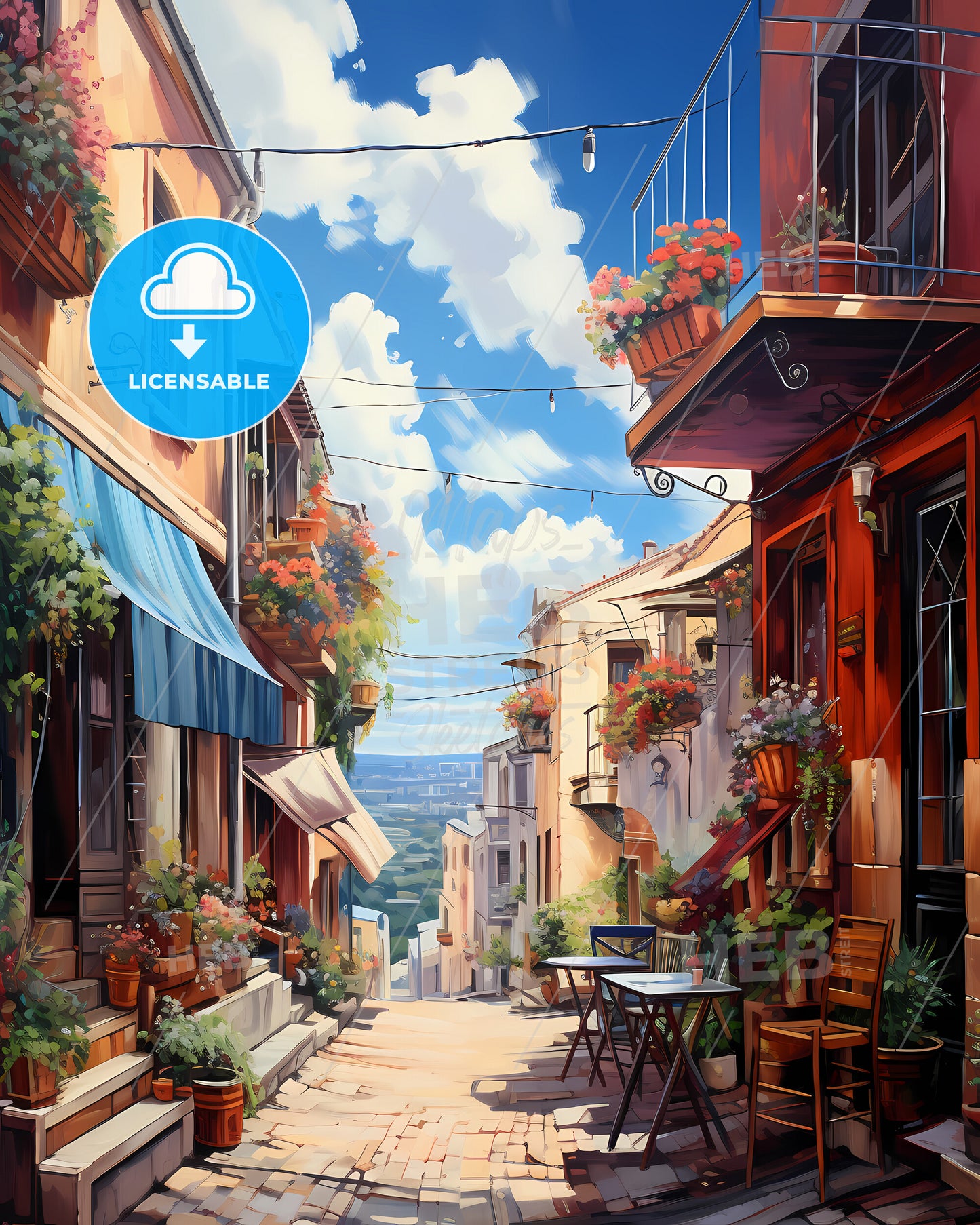 Nice, France - A Street With Chairs And Tables And Flowers On It