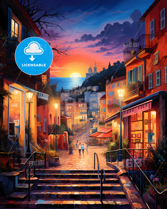 Nice, France - A Street With Stairs And Buildings In The Background