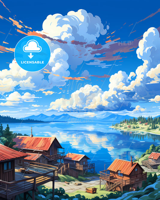 On The Roof Of Raja Ampat, Indonesia - A Landscape Of A Lake With Houses And Mountains