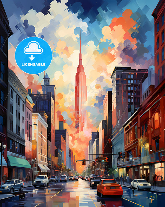 Chicago - A City Street With Cars And Buildings