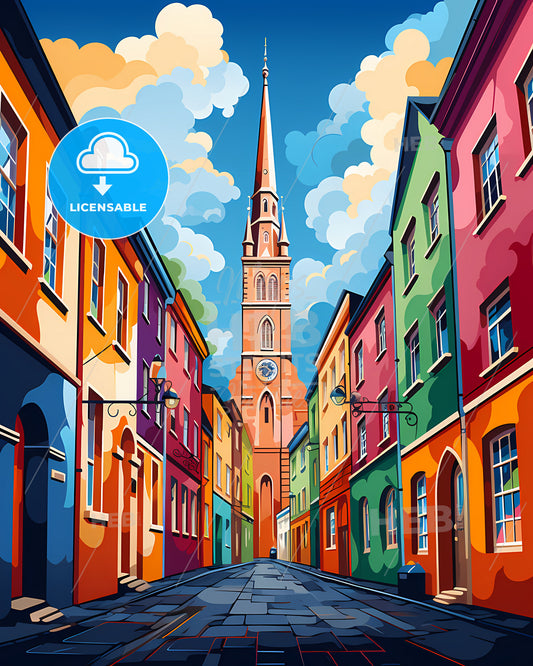 Cork, Ireland - A Colorful Street With A Clock Tower