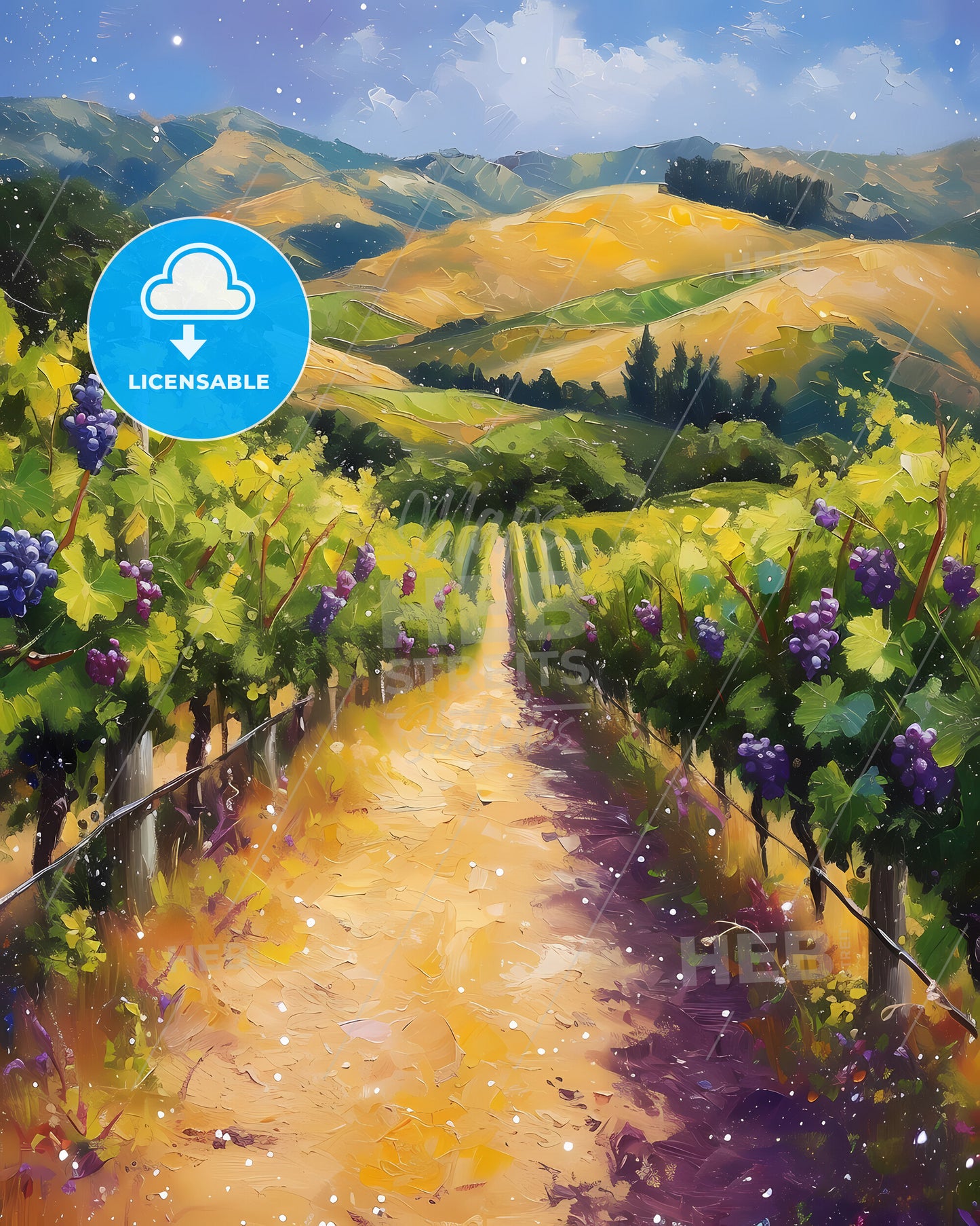 Martinborough, New Zealand - A Painting Of A Vineyard
