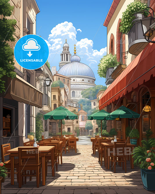 Padua, Italy - A Painting Of A City With Mountains And Clouds