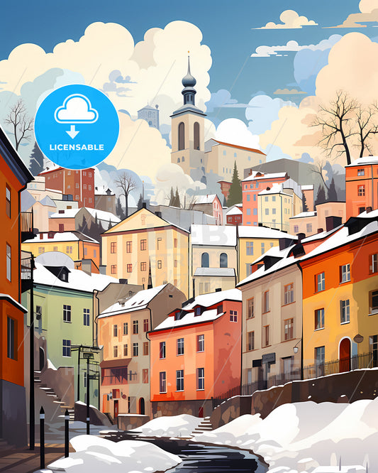 Tampere, Finland - A Body Of Water With A Path And A Red Rope