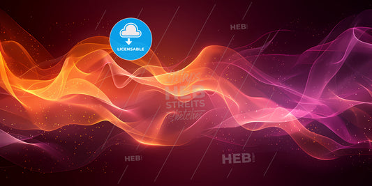 Abstract Panoramic Neon Background With Glowing Colorful Lines - A Person Skiing Down A Snowy Hill