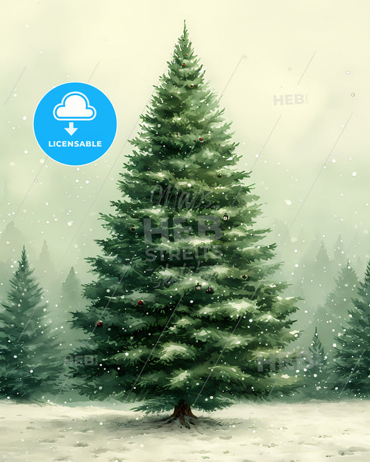 Watercolor Tilable Paper With Christmas Trees - A Street With Trees And Buildings