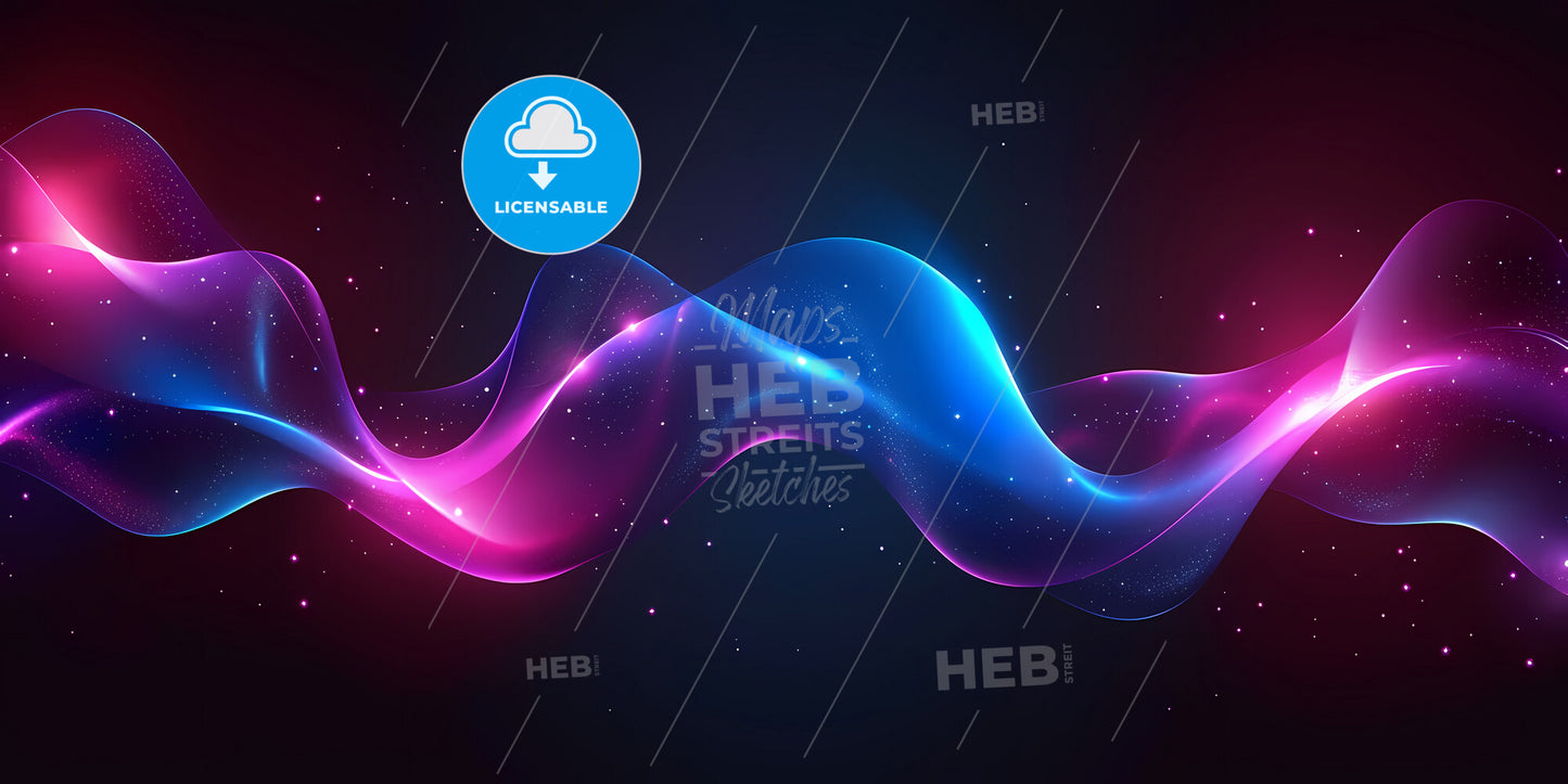 Abstract Neon Background, Pink Blue Light, Glowing Wavy Lines, Modern Fashion Ribbon Concept, Loops And Curves - A Painting Of A Boat On A Lake Surrounded By Mountains