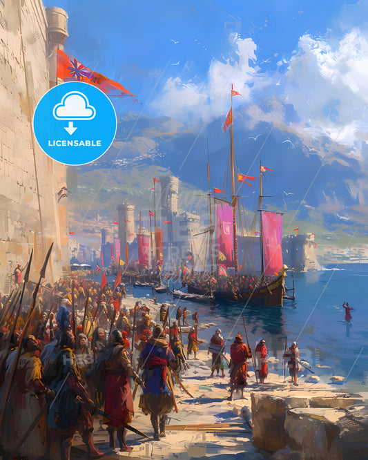 Biblical Illustration Set, Jochebed Put Moses In The Nile, Concept Art - A Beach With Trees And A Blue Sky