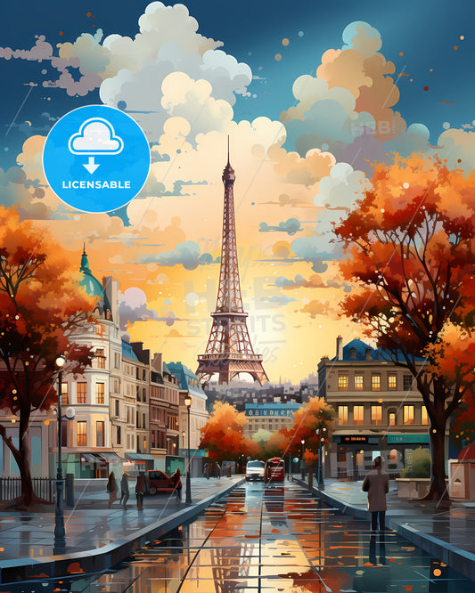 Paris, France - A Street With A Church And Buildings