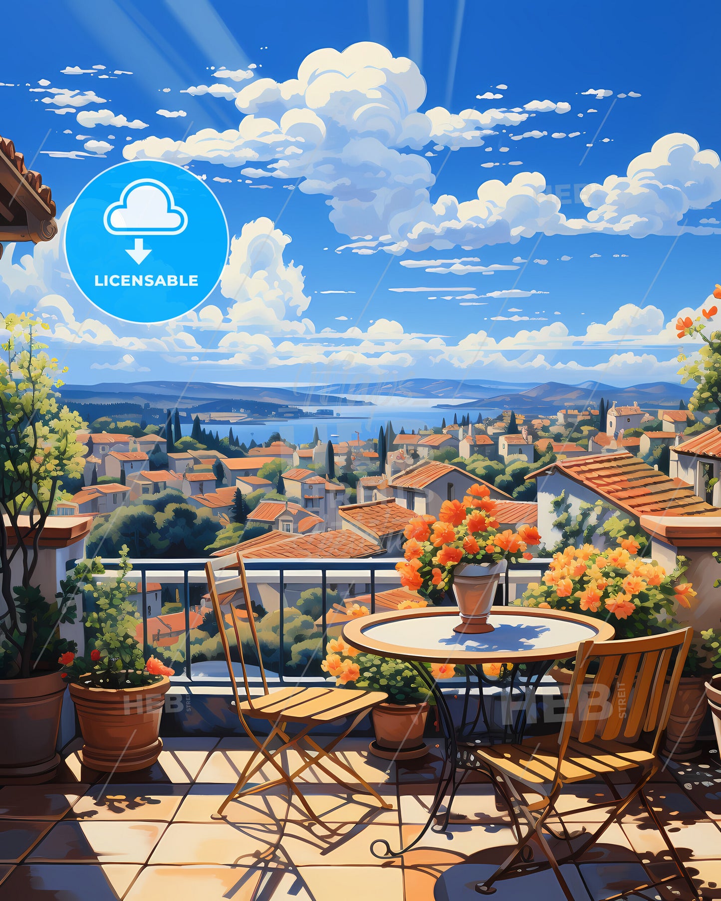 On The Roof Of Reunion, France - A Wooden Table In Front Of A Kitchen