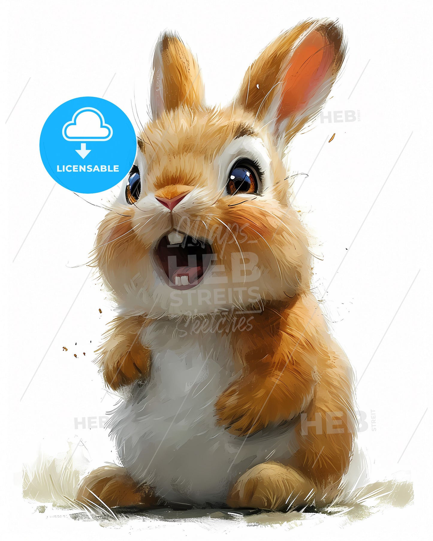 A Cute Fluffy Bunny, Watercolor, White Background - A Beach With Trees And Water