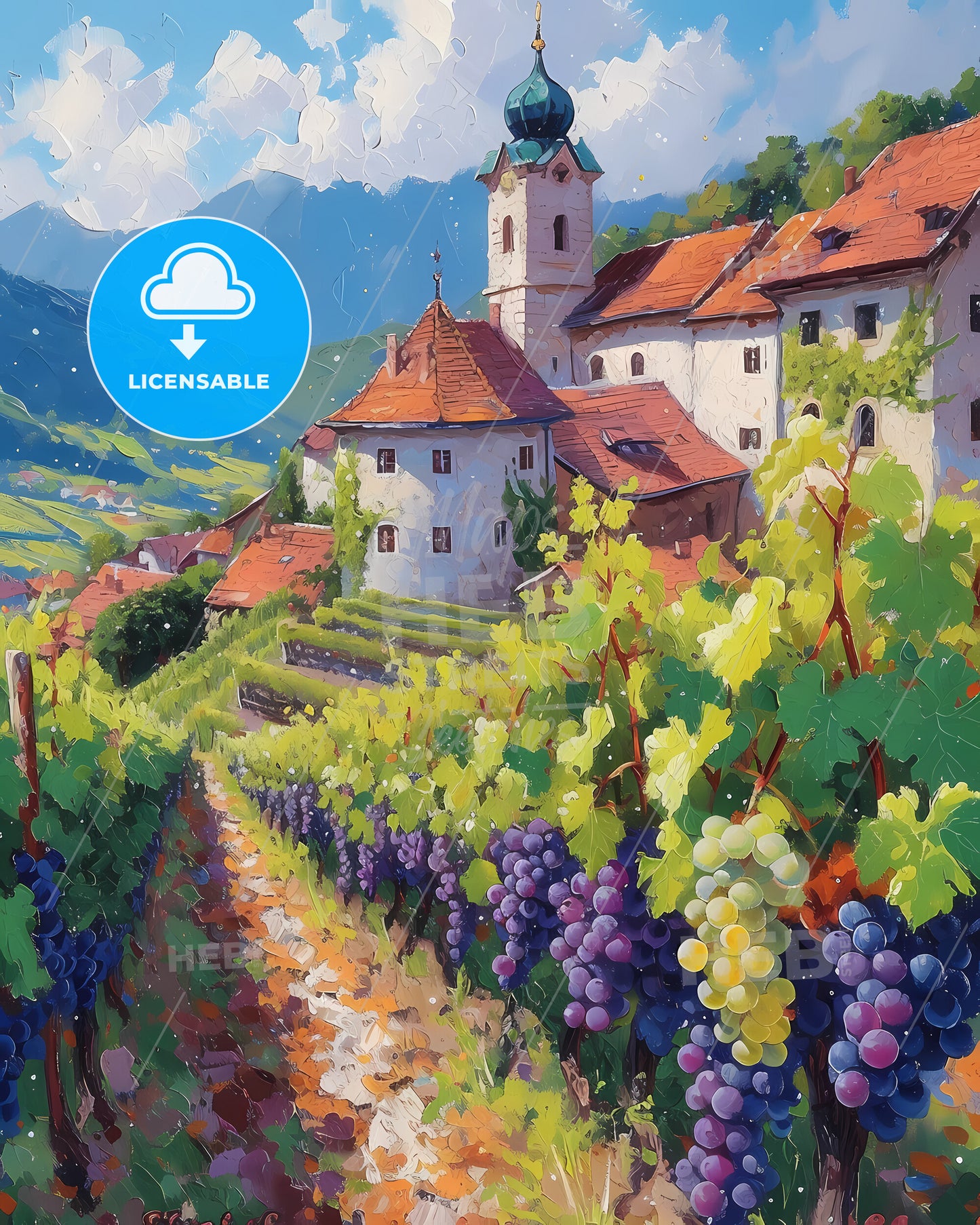 Styria, Austria - A Group Of People Picking Grapes In A Vineyard