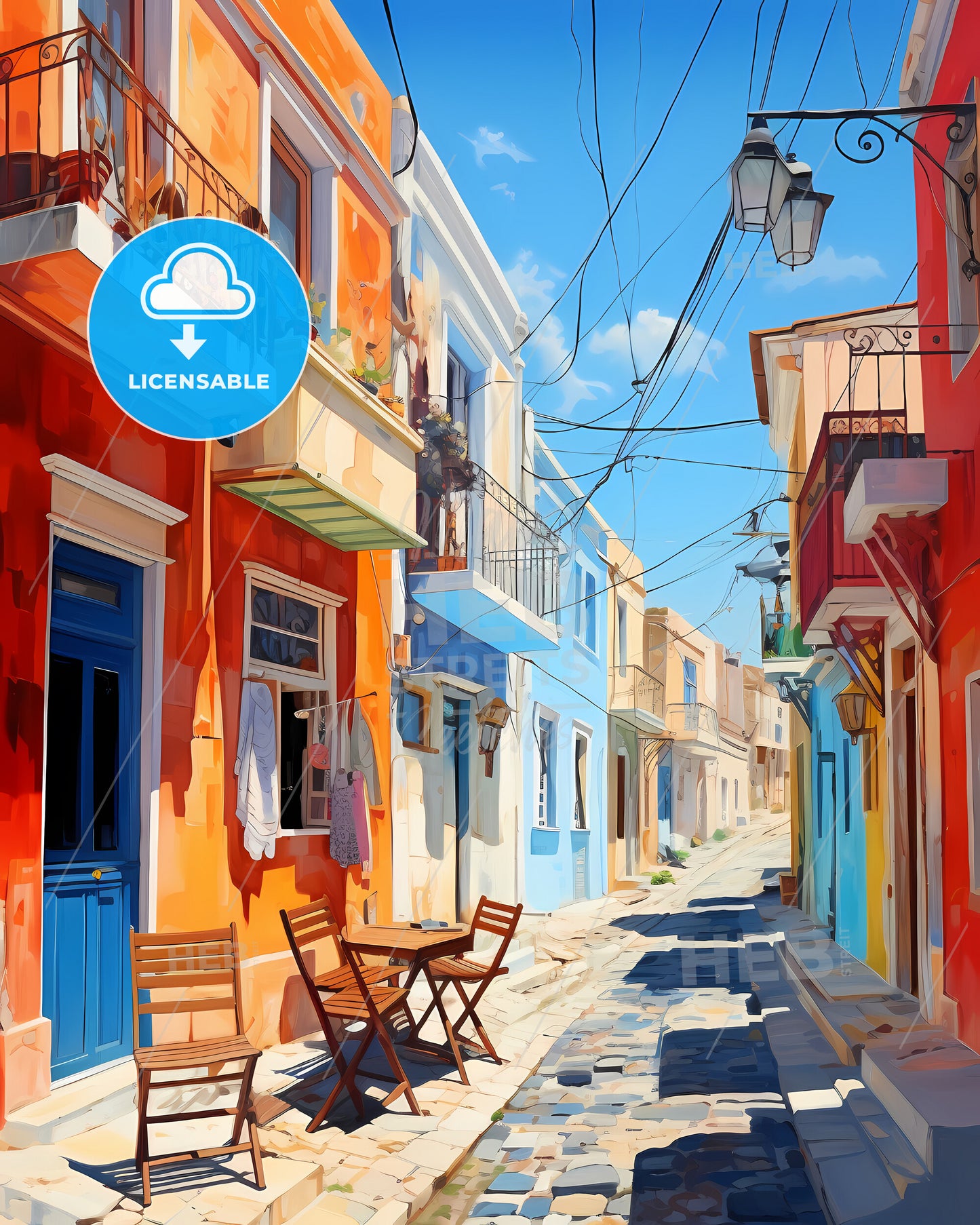 Larnaca, Cyprus - A Street With Tables And Chairs In A City