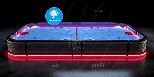 Neon Hockey Rink Perspective Angle View, Virtual Sportive Game Playground - A Waterfall In A Body Of Water