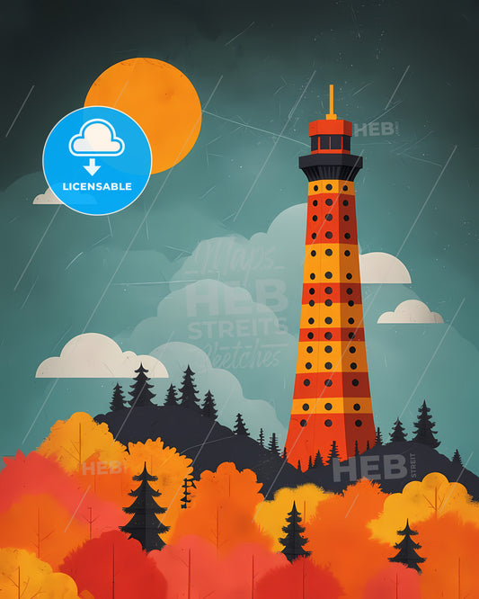 A Travel Poster Of The Eiffel Tower - A Building Next To A Body Of Water