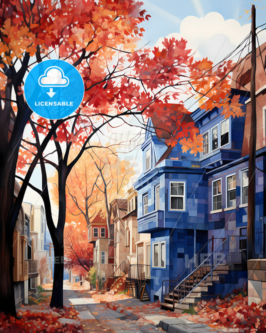 Saint-Denis, France - A Street With Houses And Trees