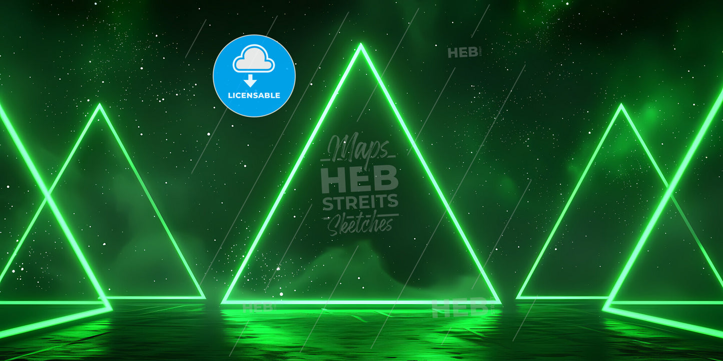 Abstract Green Neon Background With Triangular Shape, Laser Rays And Glowing Lines - A Green Triangle Shaped Lights