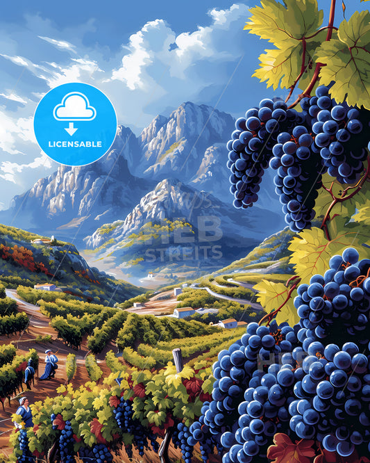 A Picture Of A Sicilian Vineyard - A Painting Of A Vineyard With Grapes