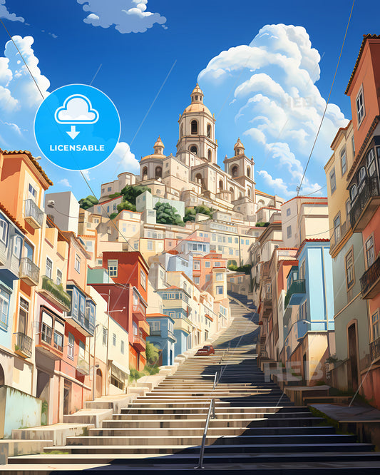 Lisbon, Portugal - A Staircase Leading Up To A City