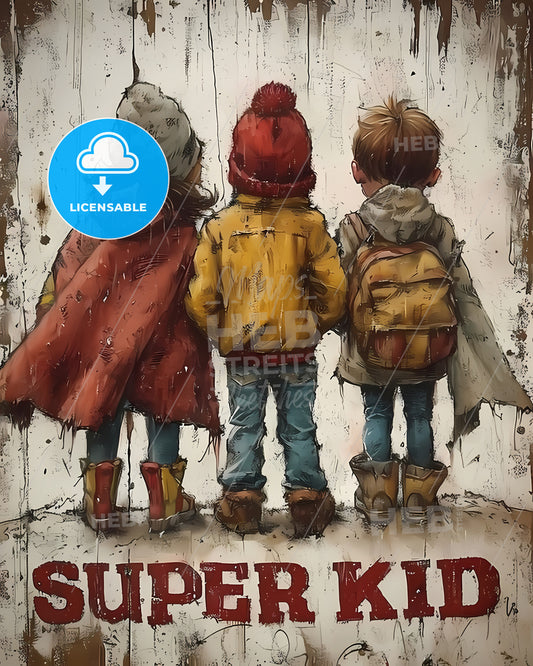 Cute Cartoon Of Child-Friendly Superhero - A Group Of Children Standing Together