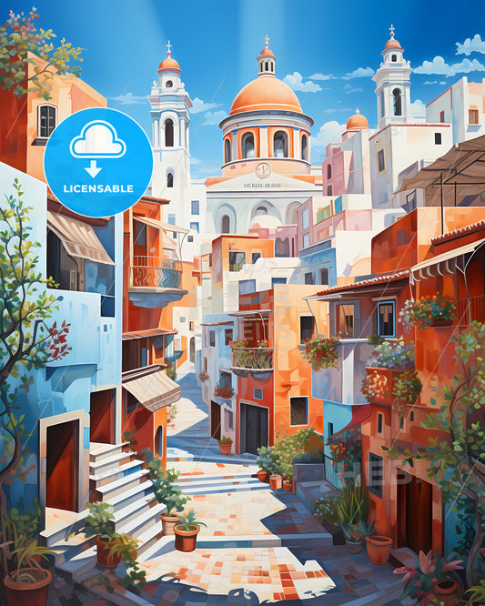 Valencia, Spain - A Painting Of A Colorful City