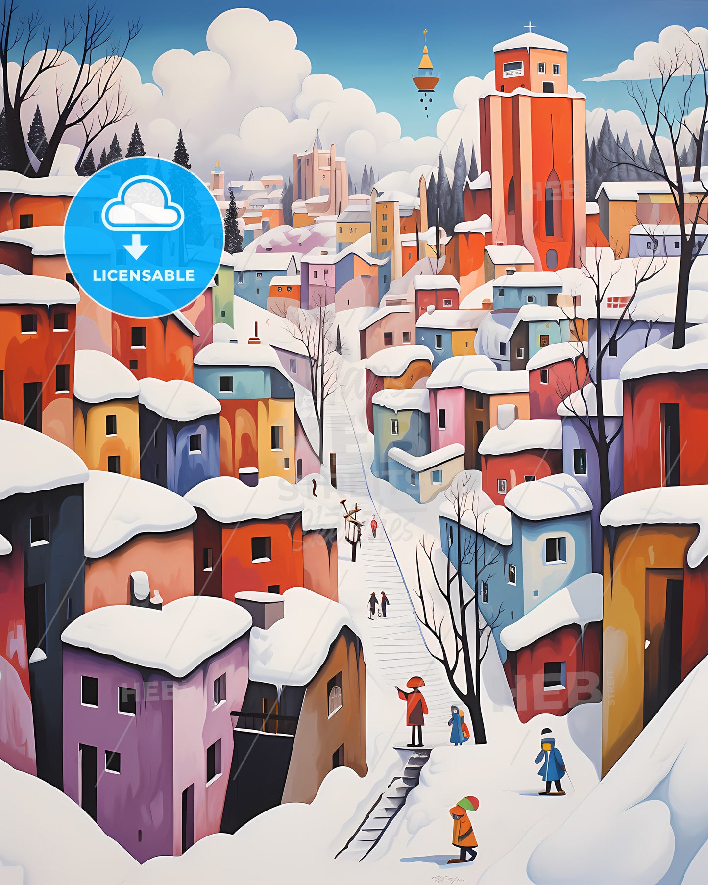 Vilnius, Lithuania - A Painting Of A City With Snow On It