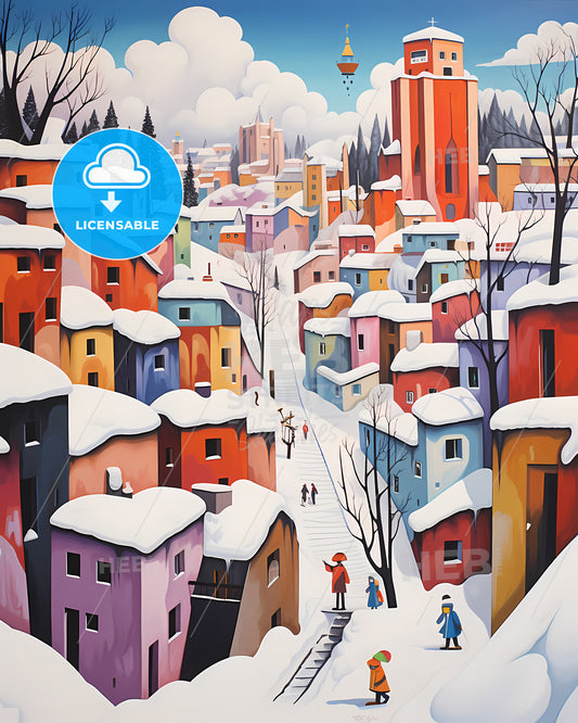 Vilnius, Lithuania - A Painting Of A City With Snow On It
