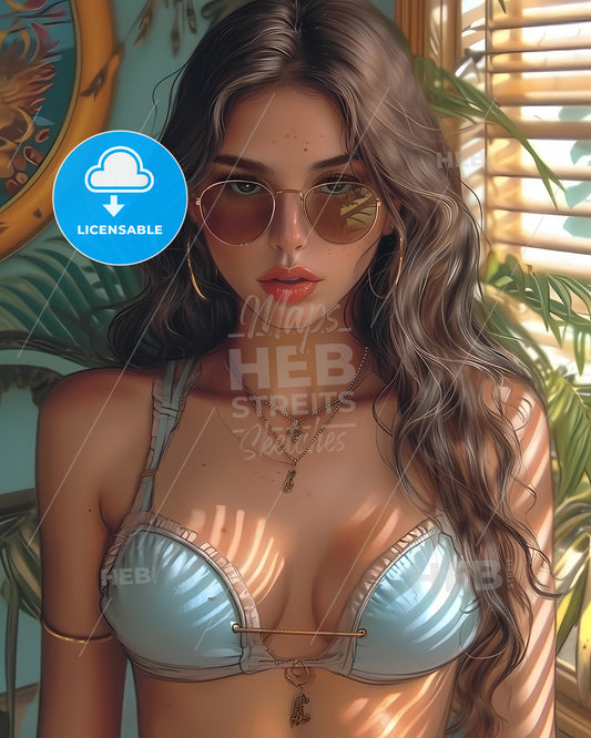 Smart Vintage Pin Up Girl - A Woman Wearing Sunglasses And A Garment Top
