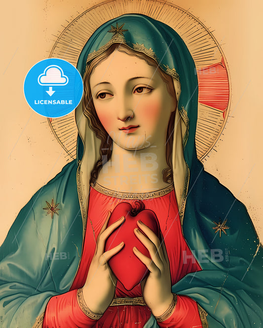 The Holy Mary - A Painting Of A Woman Holding A Heart