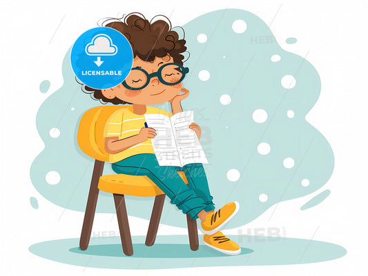 A Boy Looking For A Graphic Design Job Illustration - A Cartoon Of A Boy Reading A Book