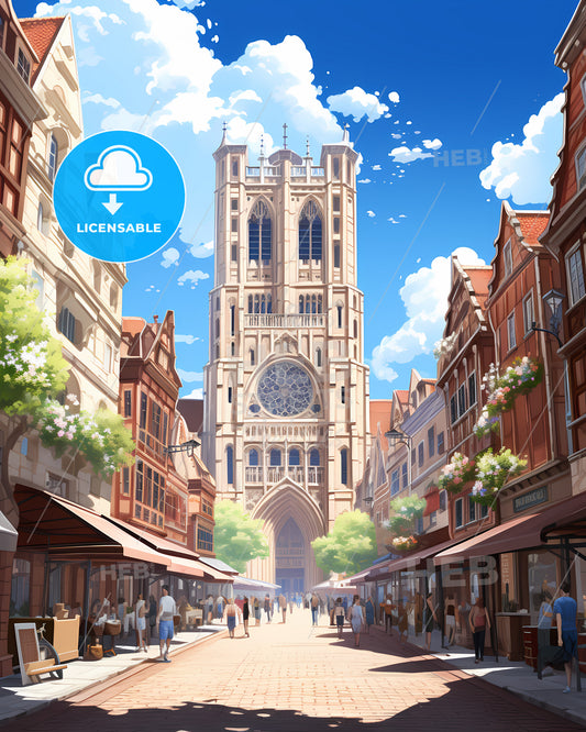 Orléans, France - A Street With People Walking Around A Tall Building