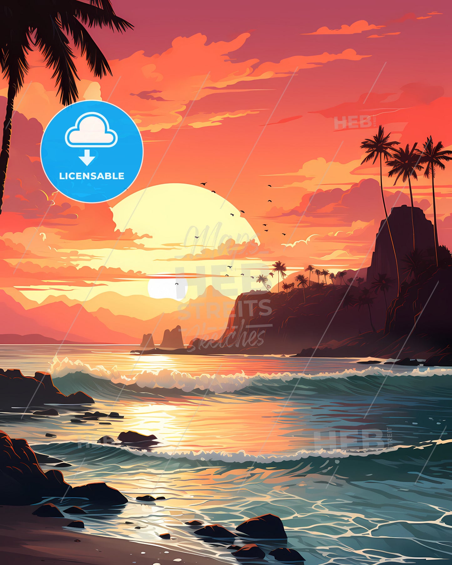 Hawaii, United States - A Sunset Over A Beach