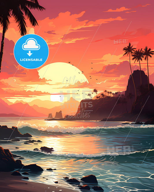 Hawaii, United States - A Sunset Over A Beach