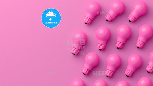 Abstract Background With Retro Light Bulbs On Purple Background - A Group Of Pink Light Bulbs
