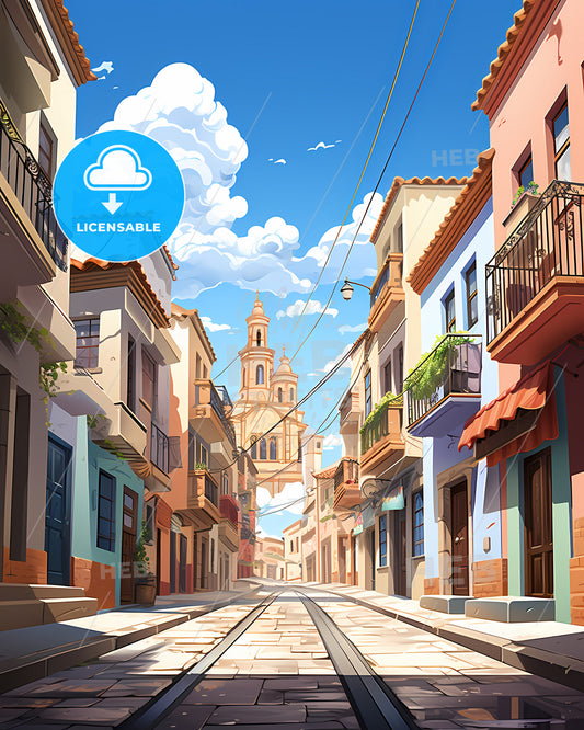 Valladolid, Spain - A Street With Buildings And A Tower