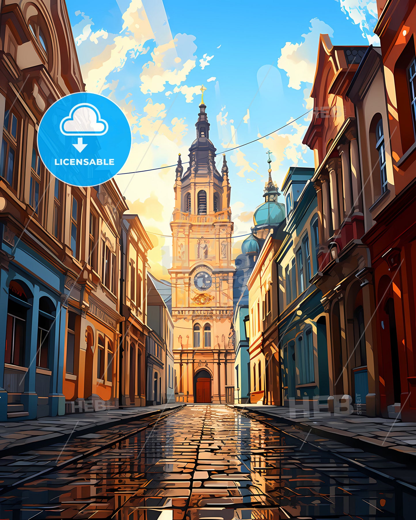 Lille, France - A Street With Buildings And A Clock Tower