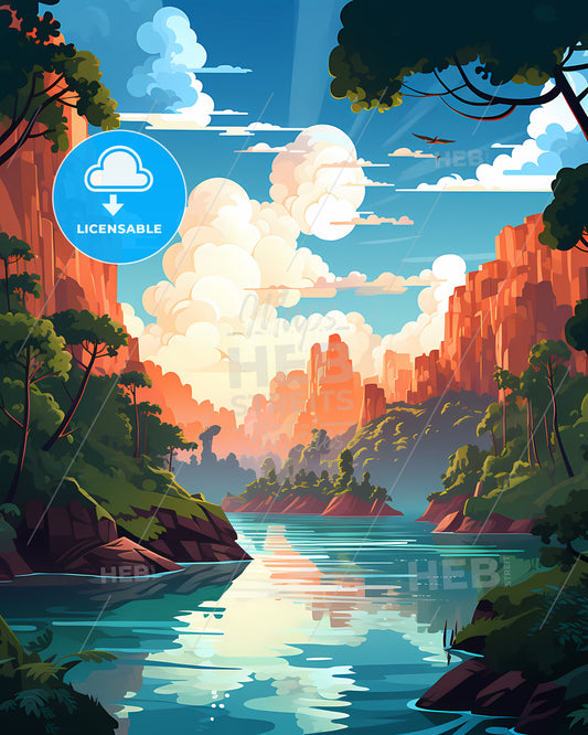 Palau Islands, Republic Of Palau - A River With Trees And Mountains