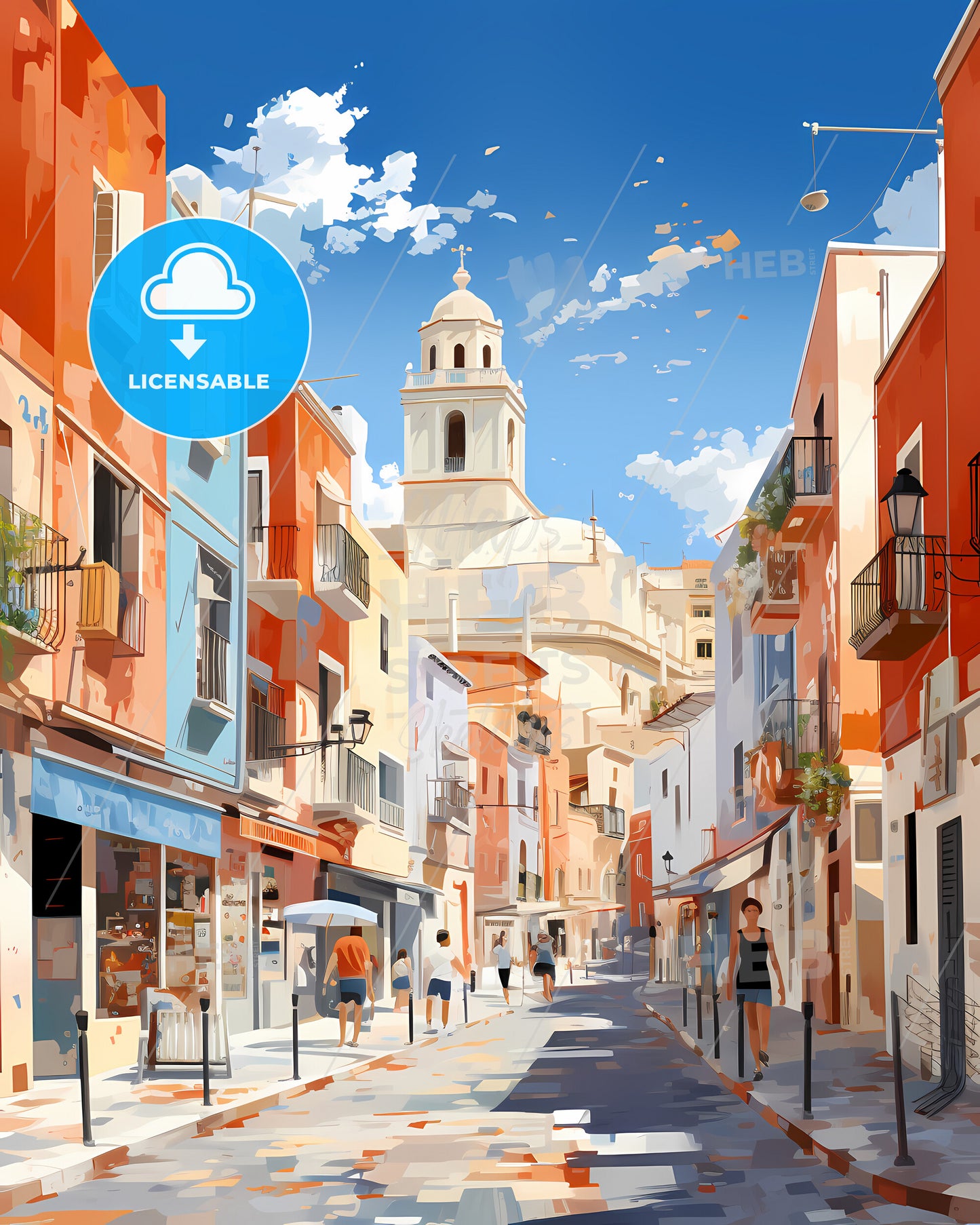 Valladolid, Spain - A Street With Buildings And People Walking