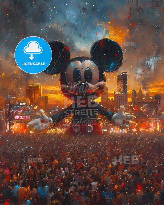 Electric Daisy Carnival (Edc) - A Large Crowd Of People In Front Of A Cartoon Character
