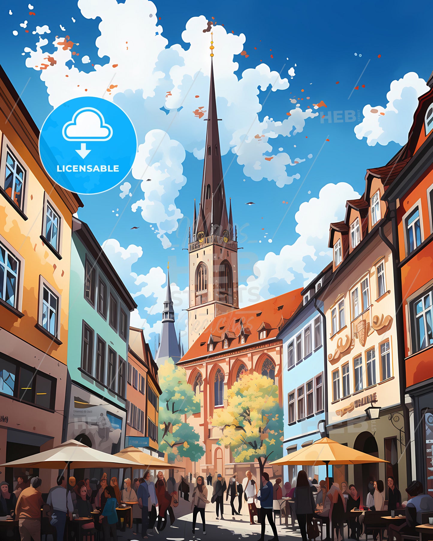 Stuttgart, Germany - A Street With Buildings And A Tall Tower