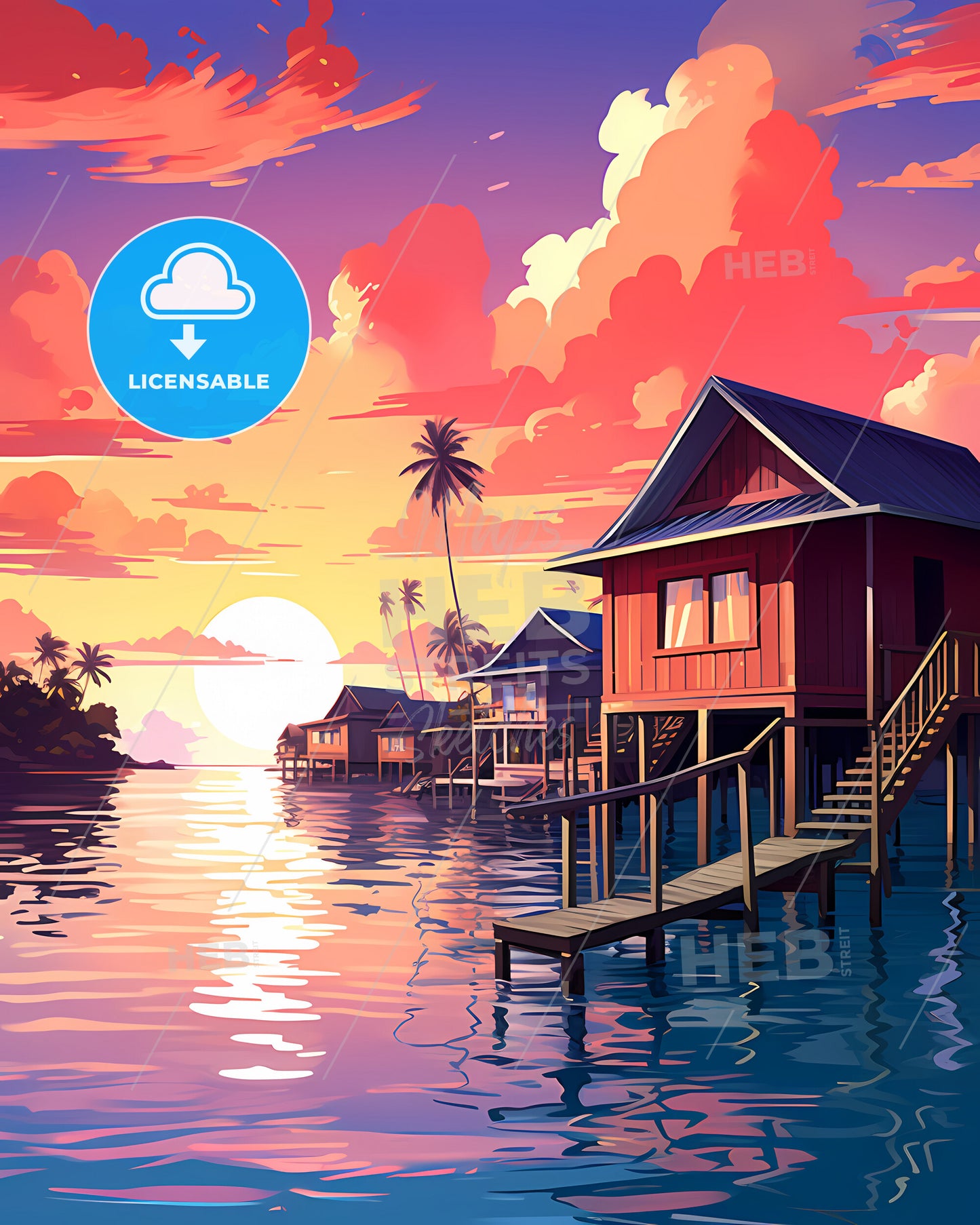 Maldives, Republic Of Maldives - A Couple Houses On Stilts In Water