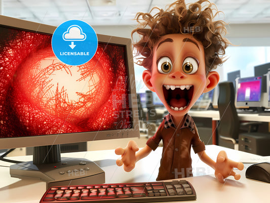 A Boy Looking For A Graphic Design Job Illustration - A Cartoon Character In Front Of A Computer