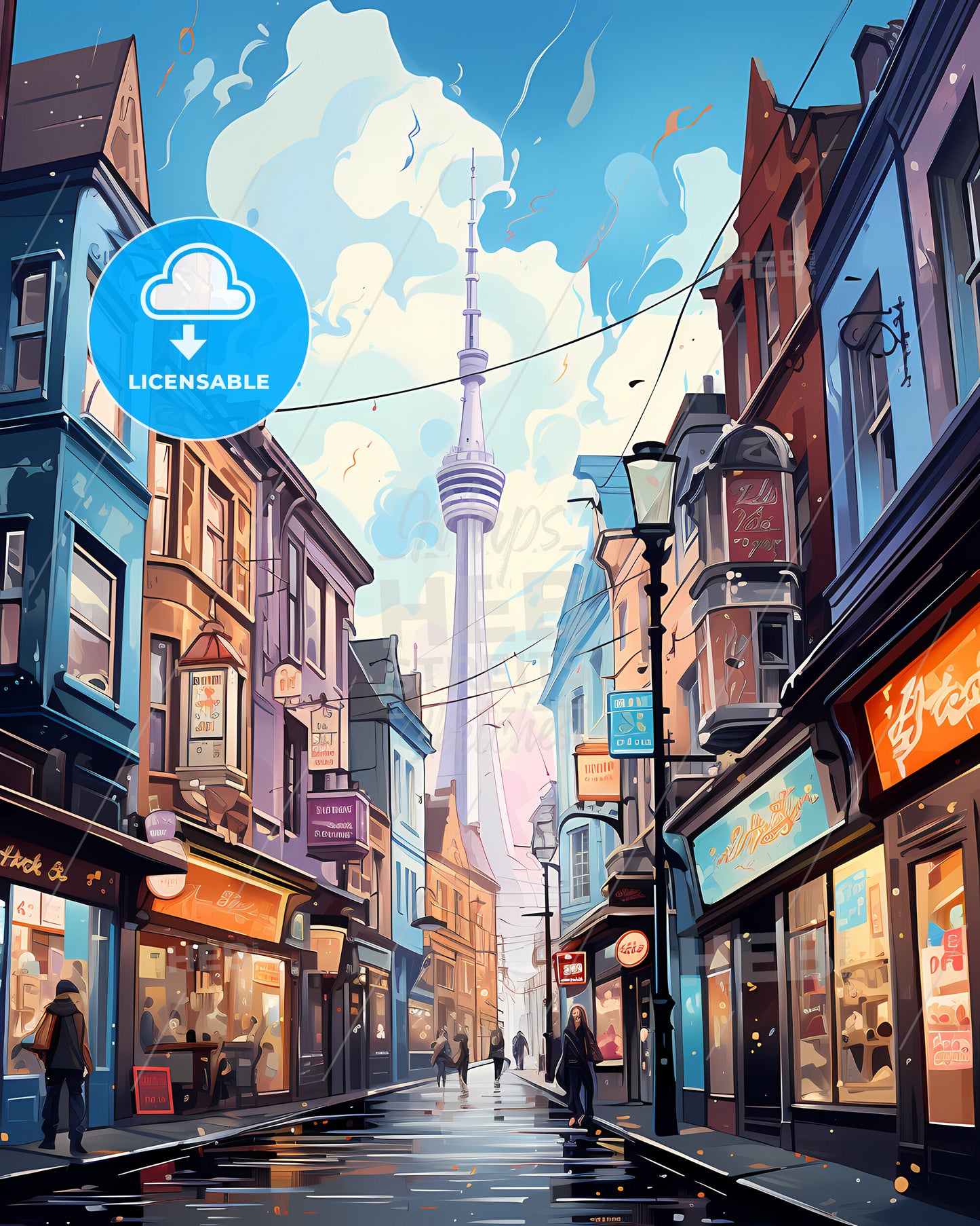 Dublin, Ireland - A Street With Buildings And A Tower In The Background