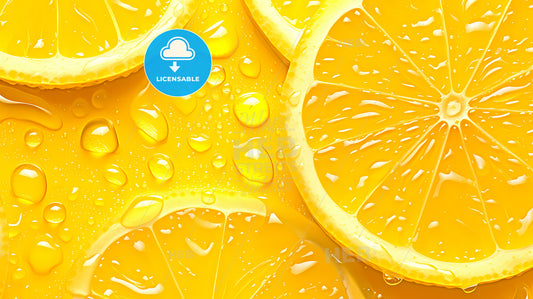 Food Background With Lemons In Water Drops - A Group Of Lemon Slices With Water Drops